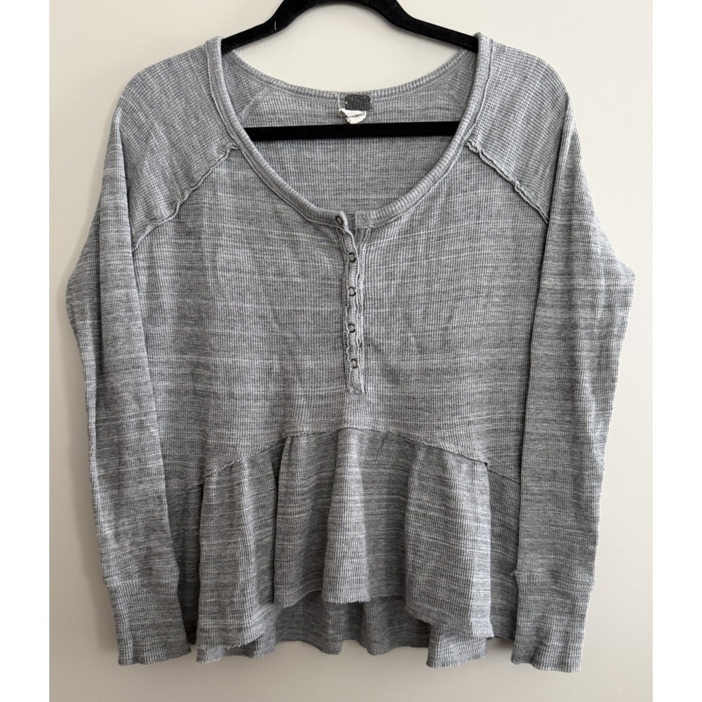 Free People We The Free Coastline Peplum Thermal Long Sleeve Top Women's Size XS